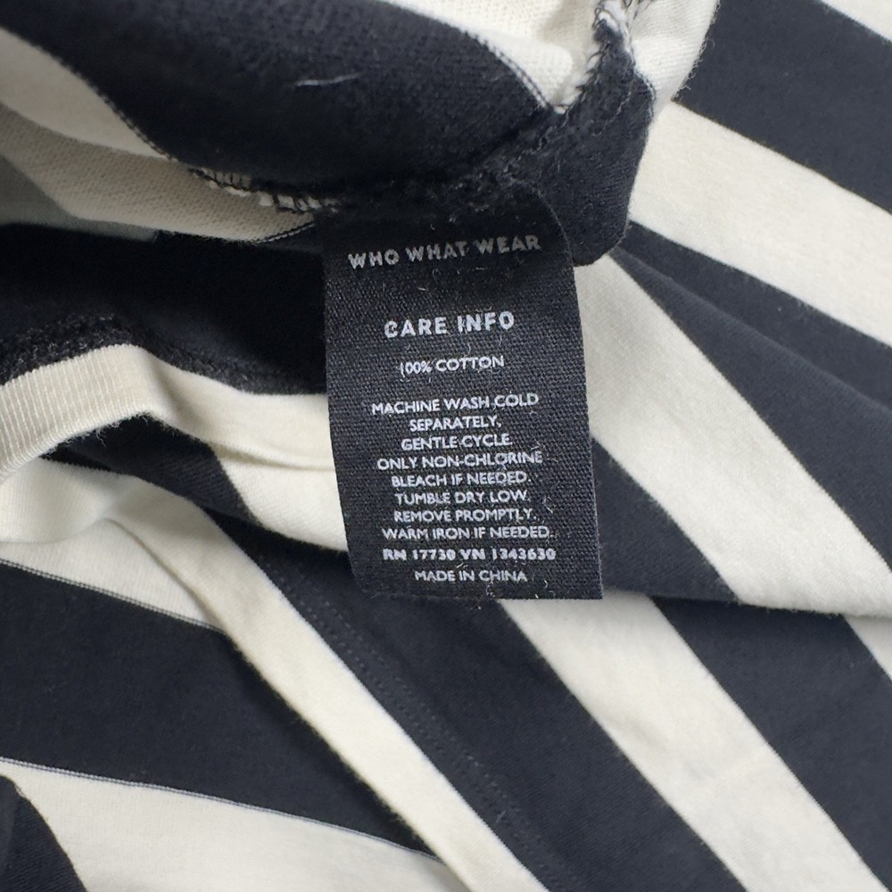 Who What Wear Womens L Black White Stripe Bell Sleeve Cotton Top Shirt - Picture 5 of 6